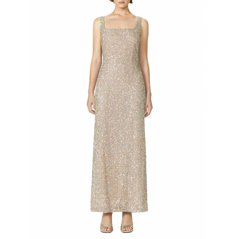 NEW COSTARELLOS harper sequin column gown in gold